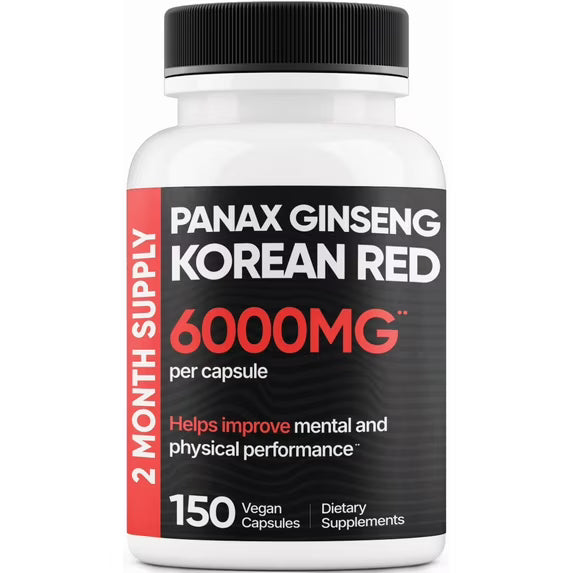 COMFY HEALTH Korean Red Panax Ginseng, 6000mg Per Capsule, 150 Capsules - Non GMO Supplement, Gluten-Free for Energy, Focus, Performance, Vitality & Immune Support, Ginseng Root Extract