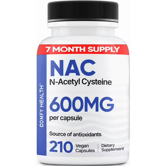 COMFY HEALTH NAC (N-Acetyl-L-Cysteine), 600mg Per Capsule, 210 Capsules - Provides Antioxidants, Supports Gluthione and Liver